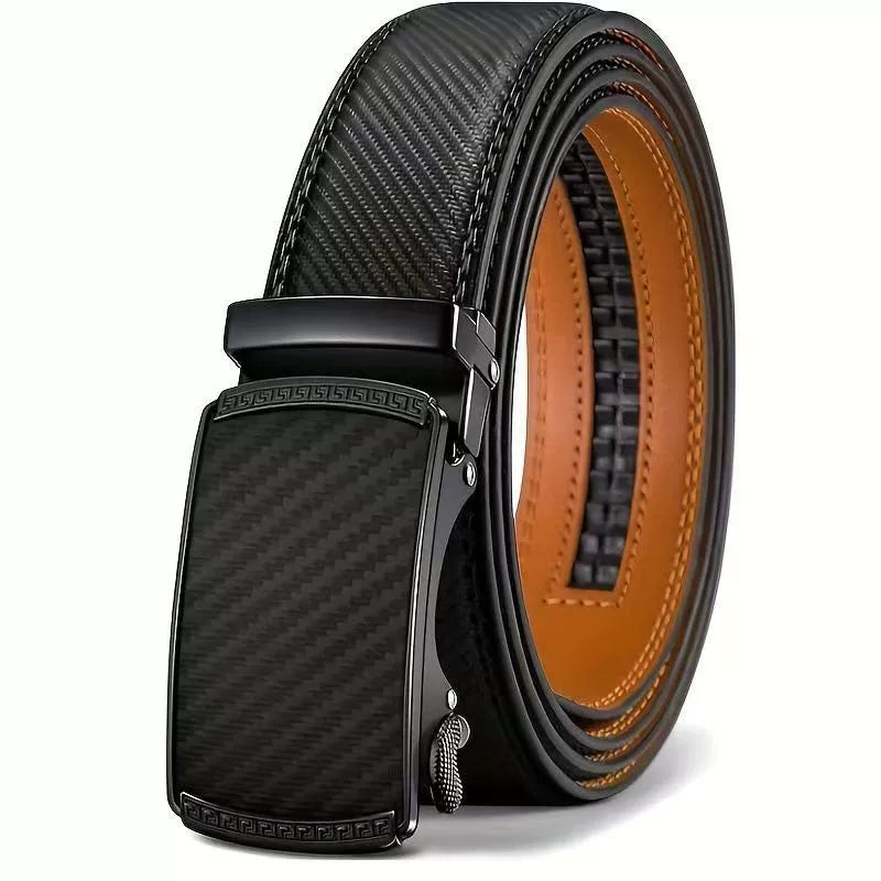[Can be trimmed]  Mens Belt Leather Ratchet Easy Release Belt