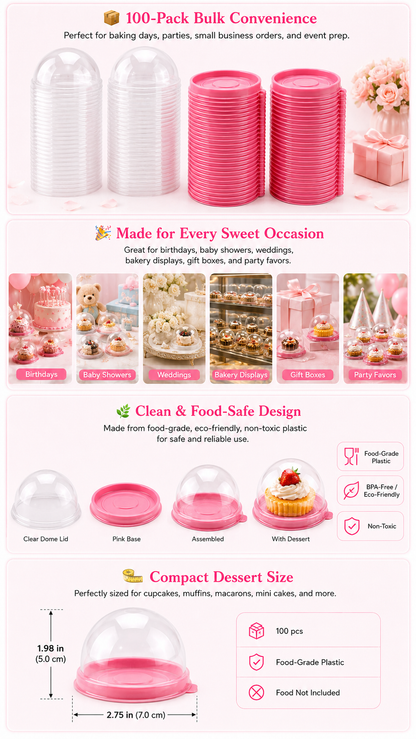100 Pack Mini Dessert Containers with Dome Lids