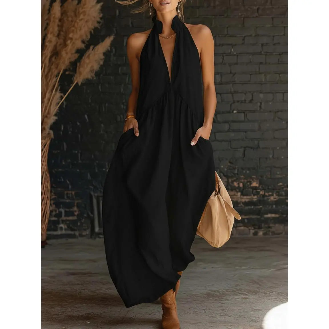 Halter Neck Maxi Dress Women
