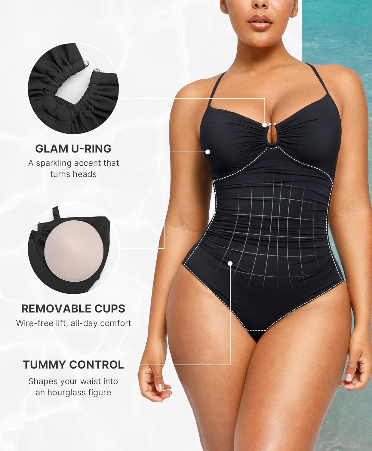 🔥2026 summer trend | Women's U-Ring Cut Out Slimming Swimwear One Piece Tummy Tucking Bathing Suit