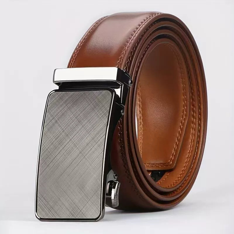 [Can be trimmed]  Mens Belt Leather Ratchet Easy Release Belt