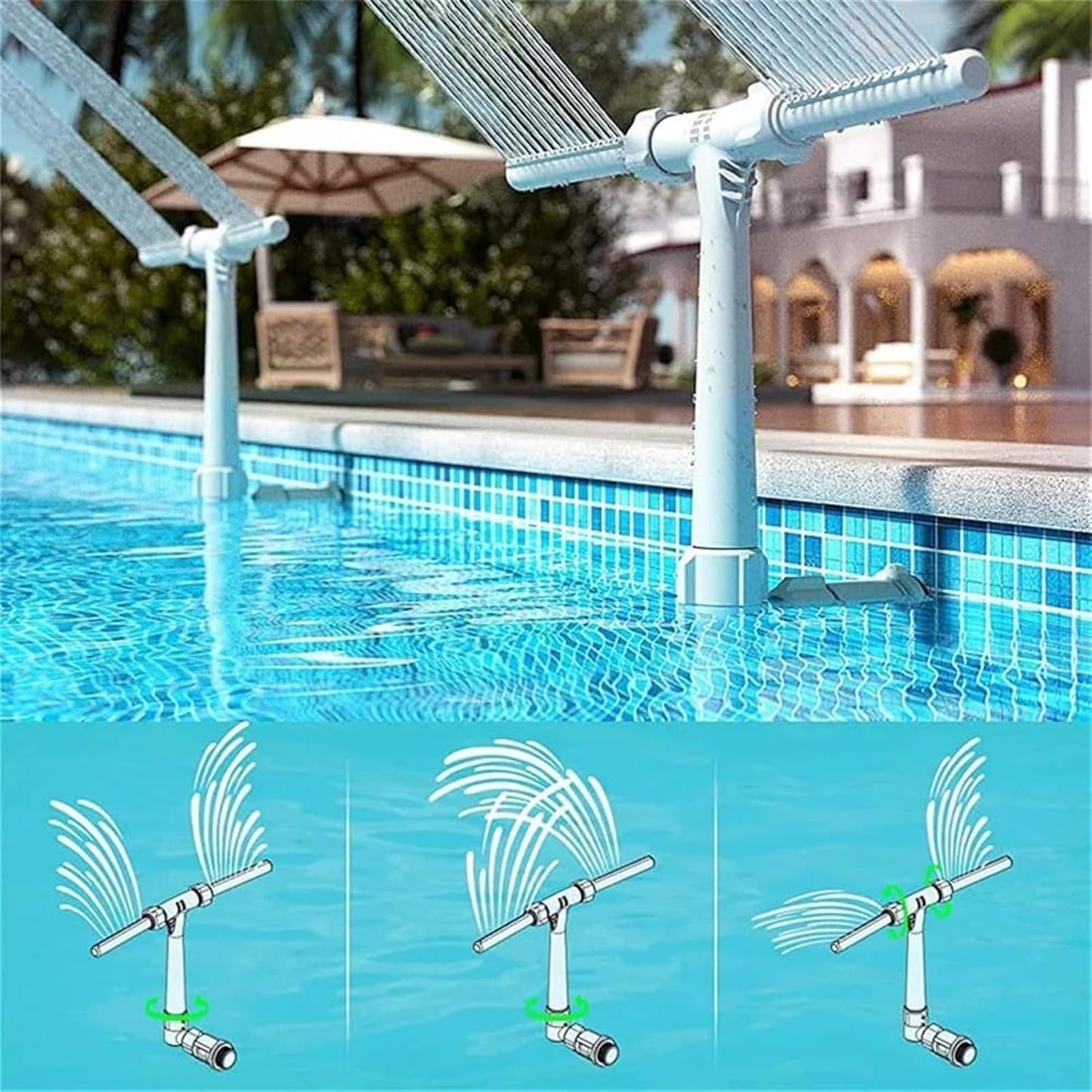Solar Pool Fountain with Lights Dual Arc