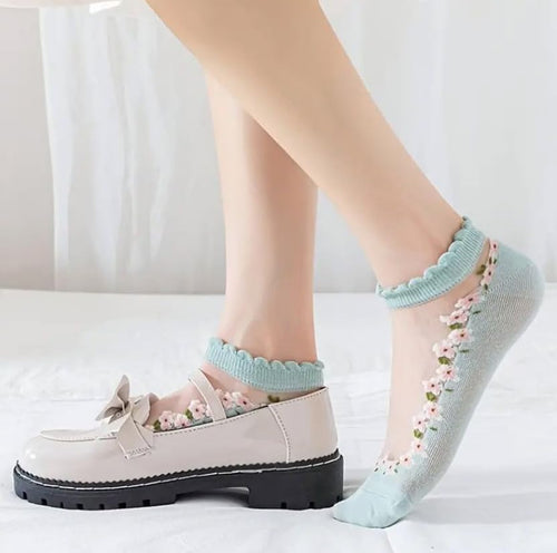 7 Pairs Womens Sheer Floral Mesh Ankle Socks