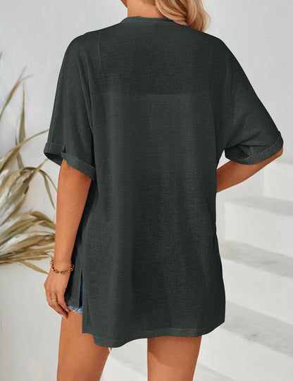 🔥2026 summer trend | Summer Short Sleeve Open Front Beach Coverup