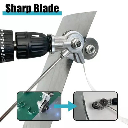 Portable electric drill accessory for cutting thin metal sheets