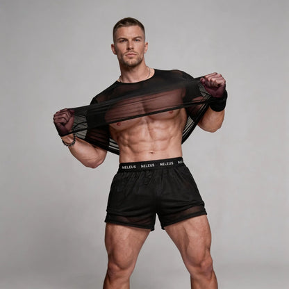 Men's Sheer Mesh Workout T-Shirt Breathable Gym Training Top
