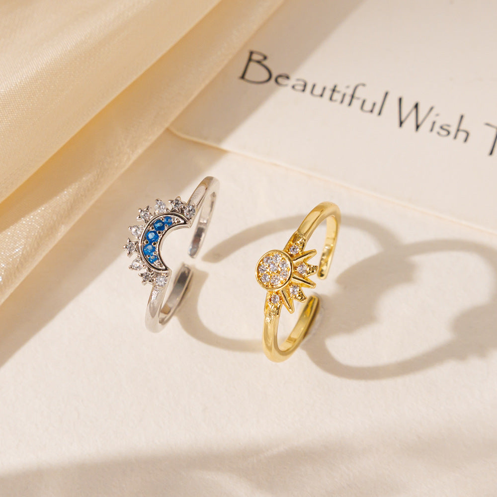 ✨ Celestial Sun & Moon Adjustable Ring Set – Sparkling Open-Fit Jewelry Gift