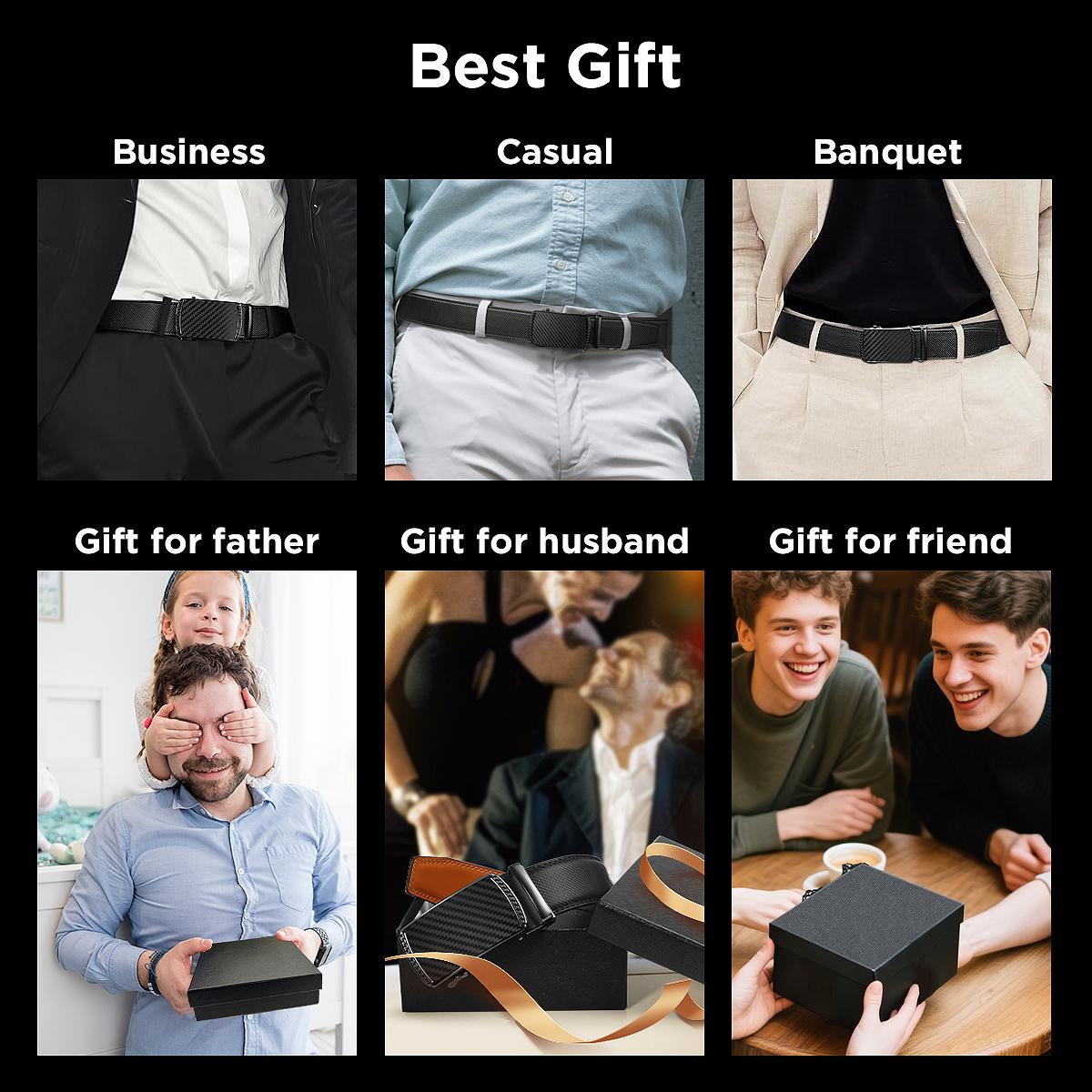 [Can be trimmed]  Mens Belt Leather Ratchet Easy Release Belt