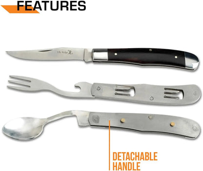 🍴7.25-inch wooden folding knife with fork and spoon