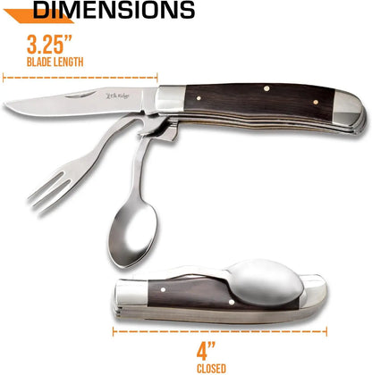 🍴7.25-inch wooden folding knife with fork and spoon