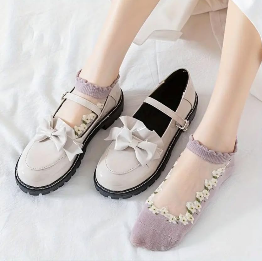 7 Pairs Womens Sheer Floral Mesh Ankle Socks