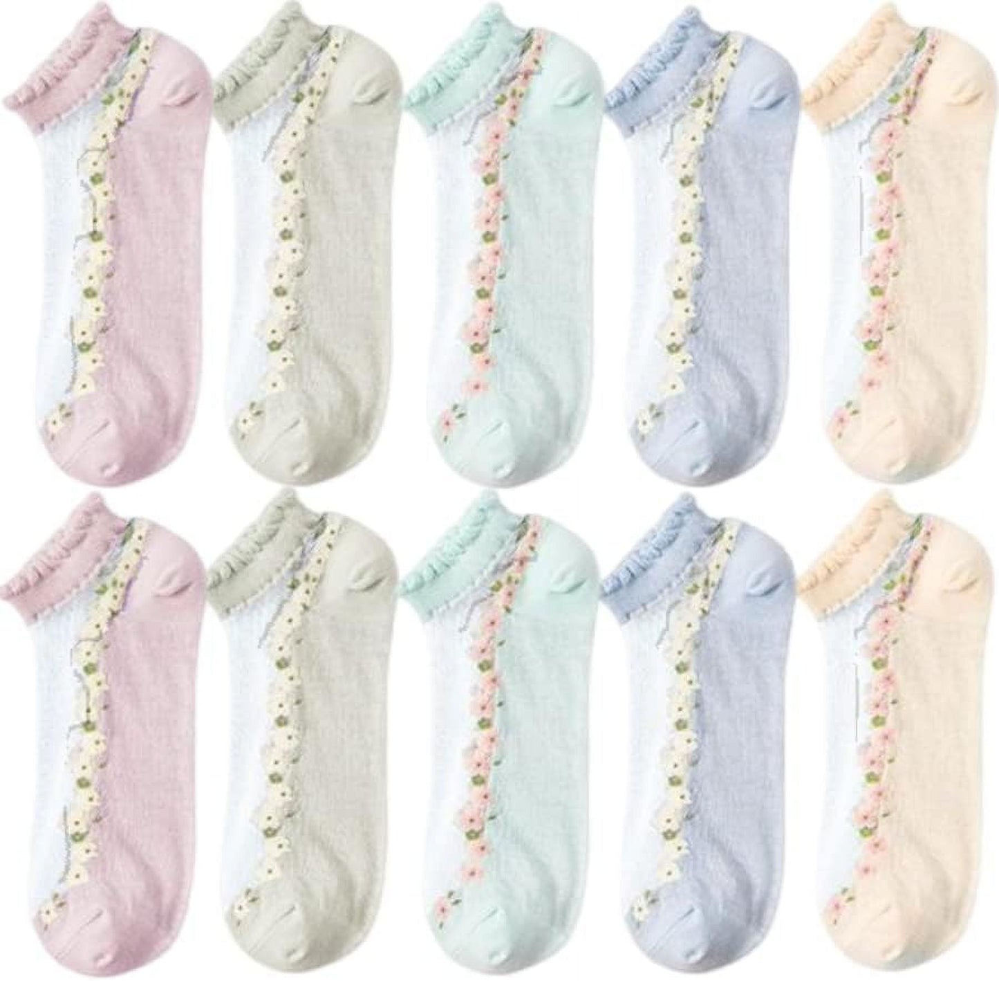 7 Pairs Womens Sheer Floral Mesh Ankle Socks