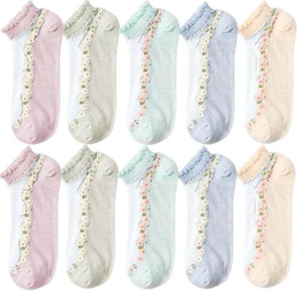 7 Pairs Womens Sheer Floral Mesh Ankle Socks