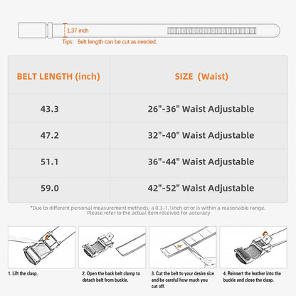 [Can be trimmed]  Mens Belt Leather Ratchet Easy Release Belt