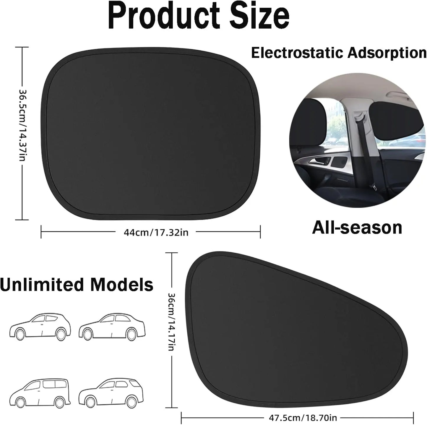 2/4-Pack Car Window Sun Shades - Static Cling UV Blocker & Glare Protector, Foldable Auto Accessories for Sedans & SUVs
