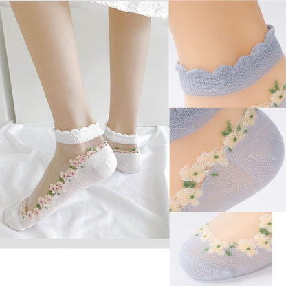 7 Pairs Womens Sheer Floral Mesh Ankle Socks