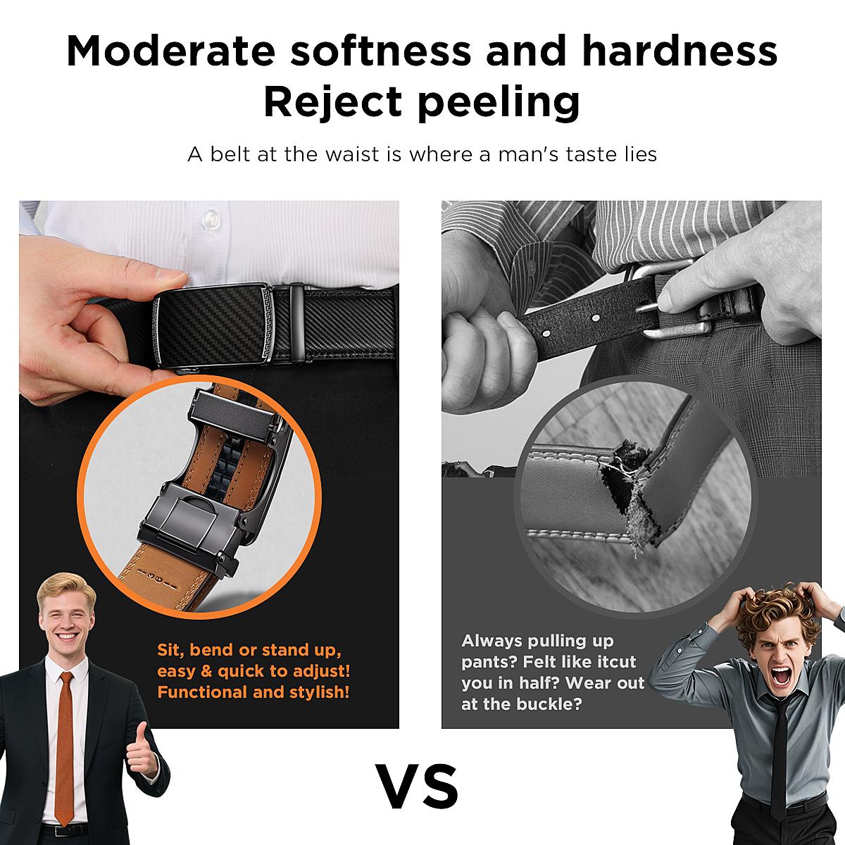 [Can be trimmed]  Mens Belt Leather Ratchet Easy Release Belt