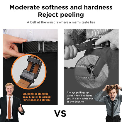 [Can be trimmed]  Mens Belt Leather Ratchet Easy Release Belt
