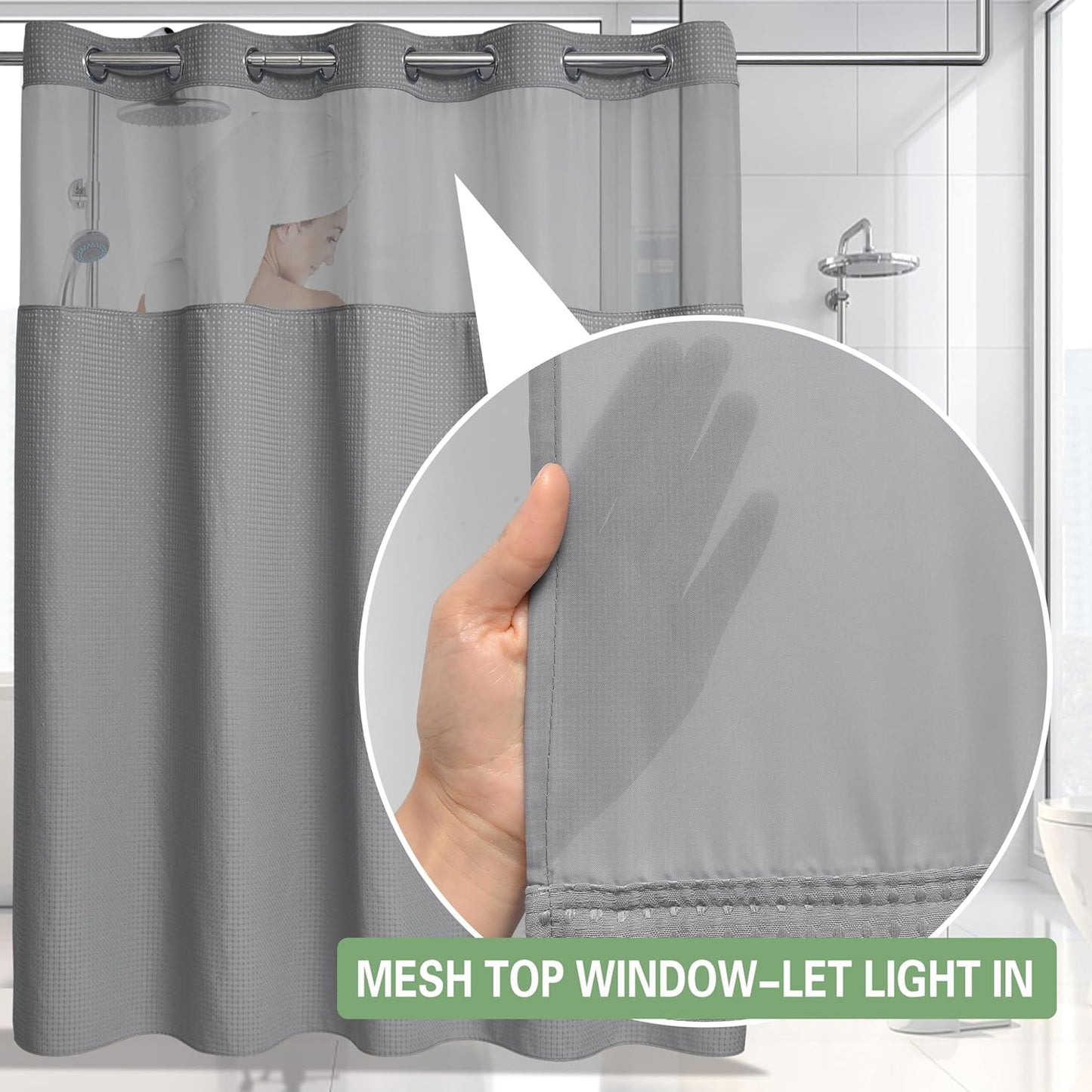 No Hook Shower Curtain with Snap in Liner