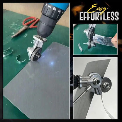 Portable electric drill accessory for cutting thin metal sheets