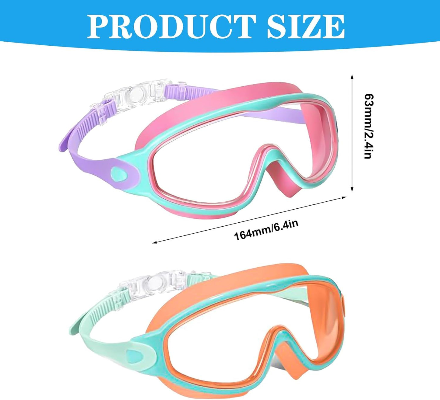 2 Pack Kids Swim Goggles for 3-15 UV Protection