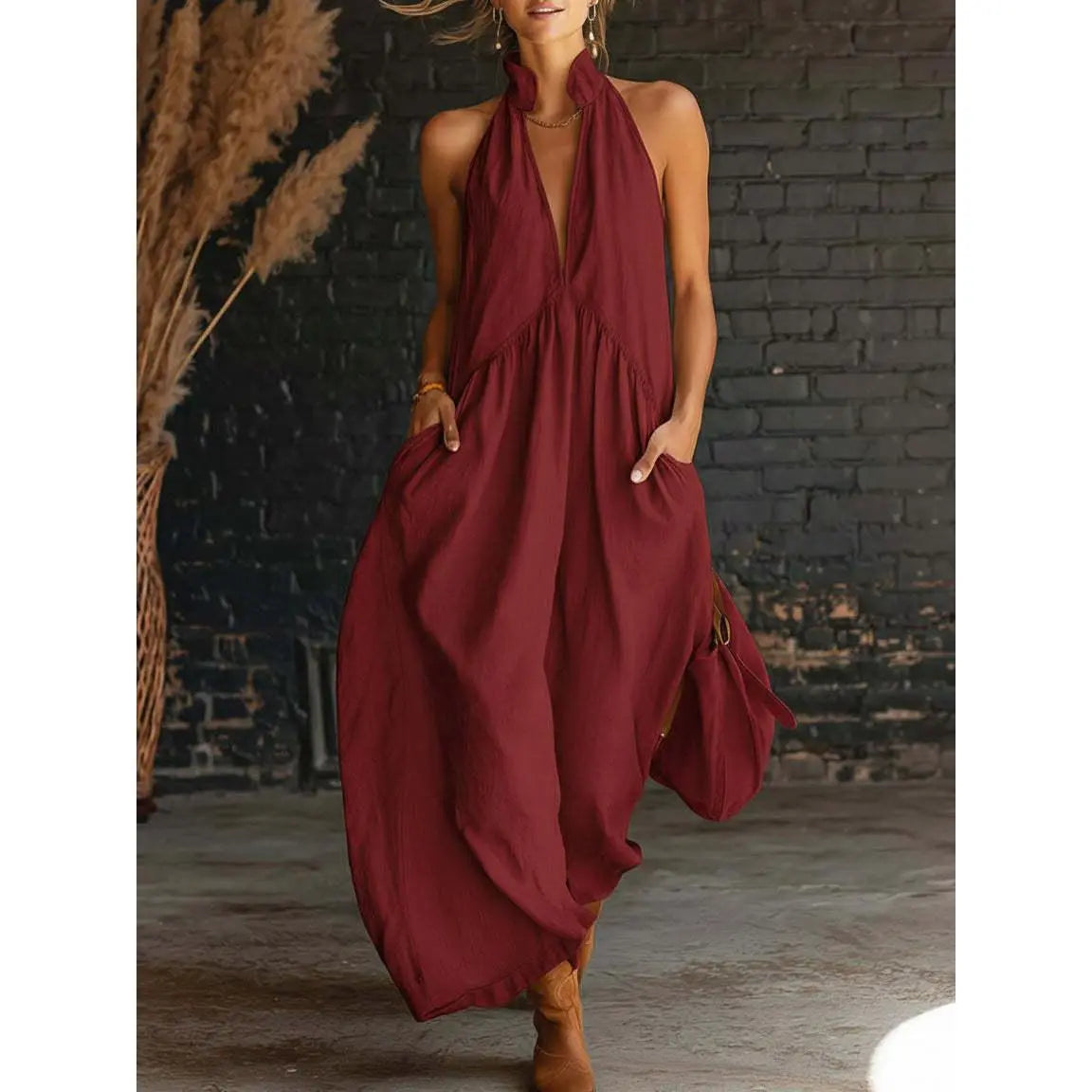 Halter Neck Maxi Dress Women