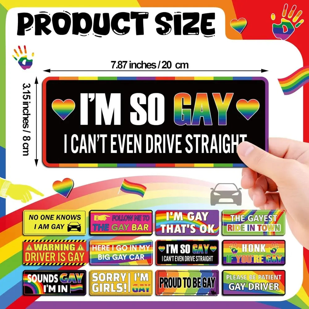 12PCS Rainbow Pride Magnetic Bumper Stickers, Funny LGBT Car Magnets
