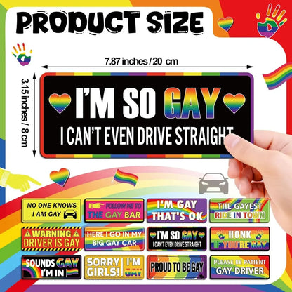 12PCS Rainbow Pride Magnetic Bumper Stickers, Funny LGBT Car Magnets