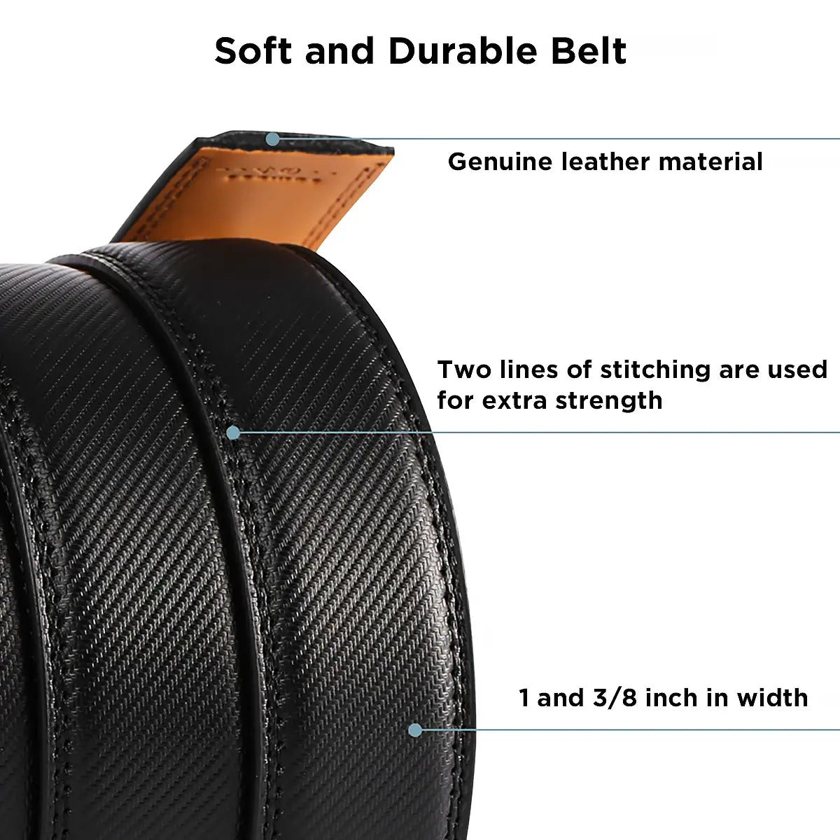 [Can be trimmed]  Mens Belt Leather Ratchet Easy Release Belt