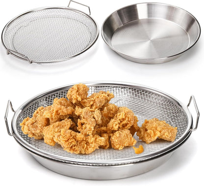 Stainless Steel Heavy-Duty Frying & Oil-Draining Rack with Tray
