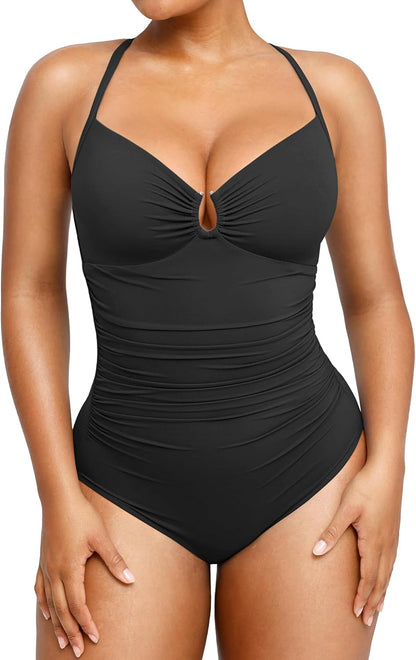 🔥2026 summer trend | Women's U-Ring Cut Out Slimming Swimwear One Piece Tummy Tucking Bathing Suit