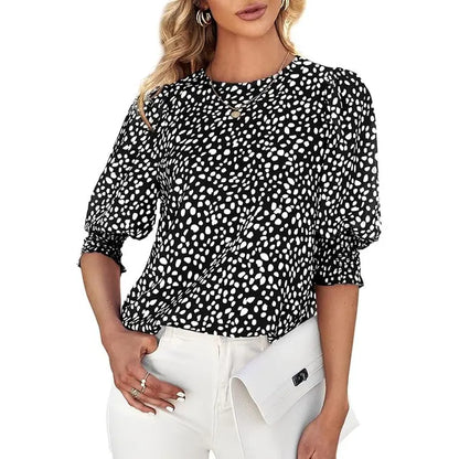 Women's Polka Dot 3/4 Sleeve Blouse Tops