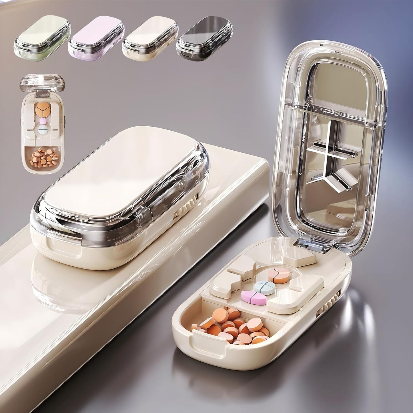 Upgrade-Designed Compact Pill Splitter Box-3-in-1 Medicine Cutter