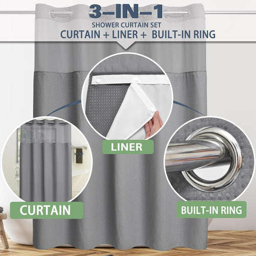 No Hook Shower Curtain with Snap in Liner