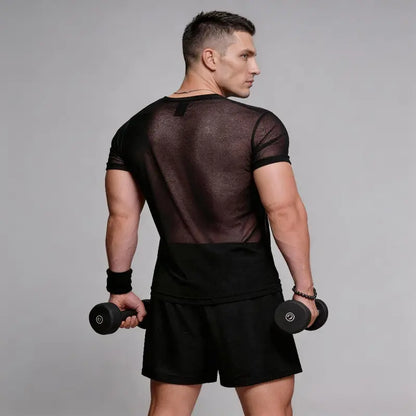 Men's Sheer Mesh Workout T-Shirt Breathable Gym Training Top