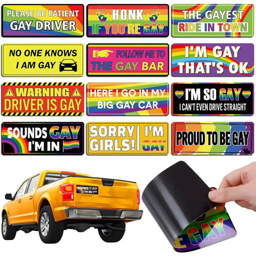 12PCS Rainbow Pride Magnetic Bumper Stickers, Funny LGBT Car Magnets