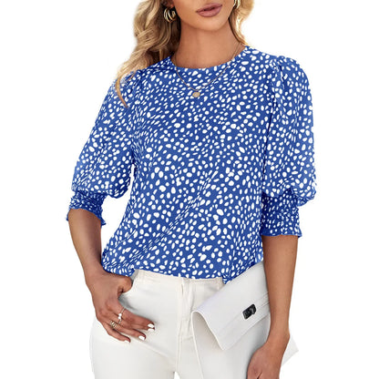 Women's Polka Dot 3/4 Sleeve Blouse Tops