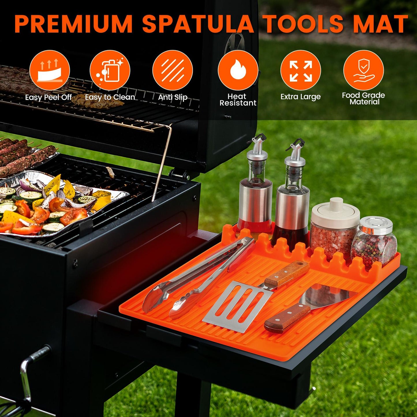 TYIIPLUS™ Silicone Grill Side Shelf Mat – Heat Resistant BBQ Tool Organizer