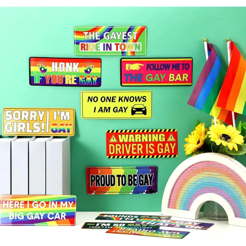 12PCS Rainbow Pride Magnetic Bumper Stickers, Funny LGBT Car Magnets