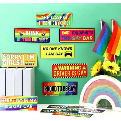 12PCS Rainbow Pride Magnetic Bumper Stickers, Funny LGBT Car Magnets
