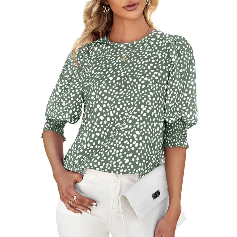 Women's Polka Dot 3/4 Sleeve Blouse Tops