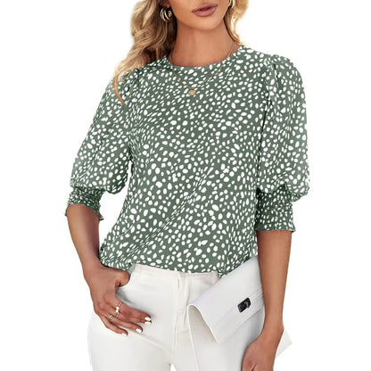 Women's Polka Dot 3/4 Sleeve Blouse Tops