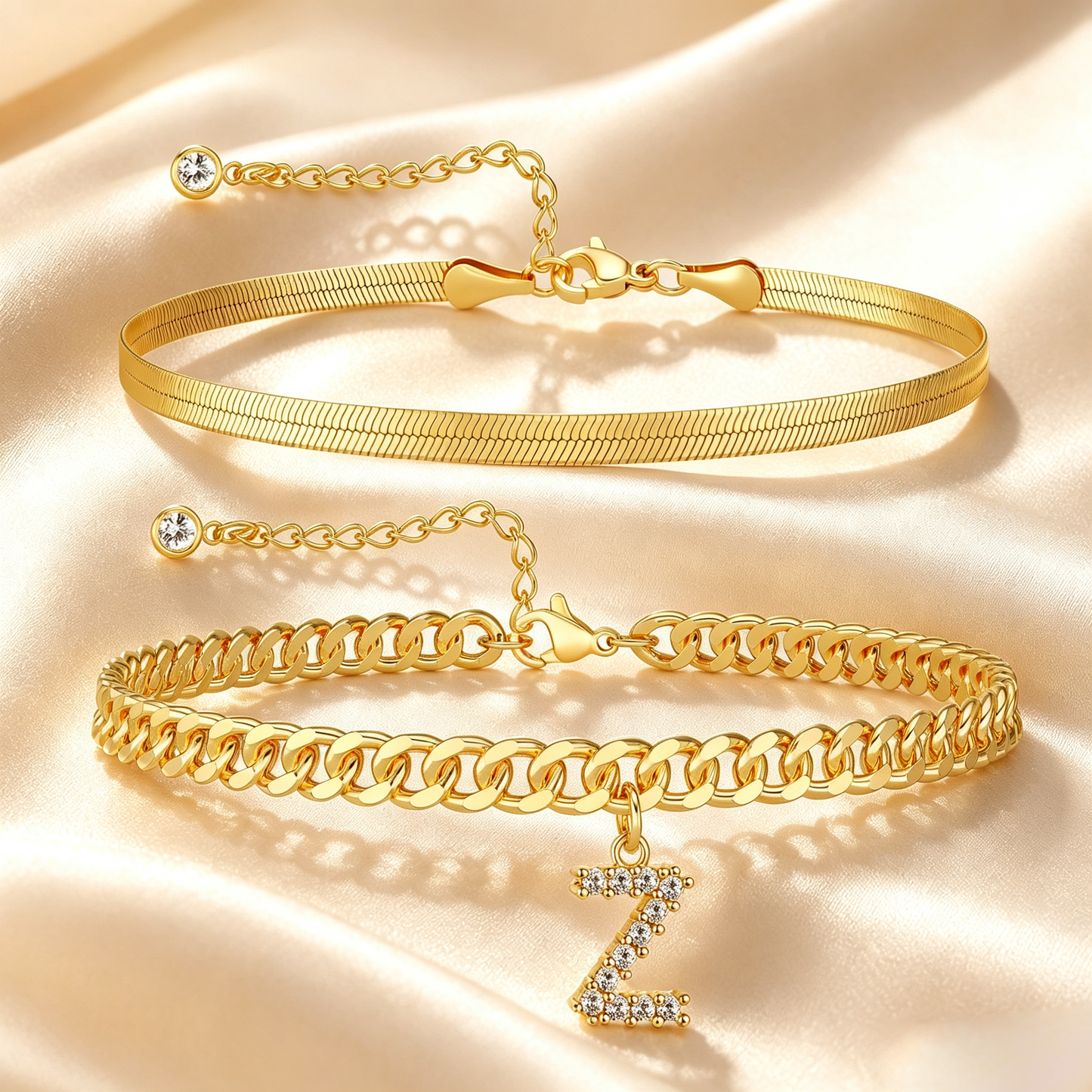 ✨ Gold Initial Anklet – 14K Gold Plated, Waterproof Adjustable Letter Pendant, Stackable Beach Jewelry