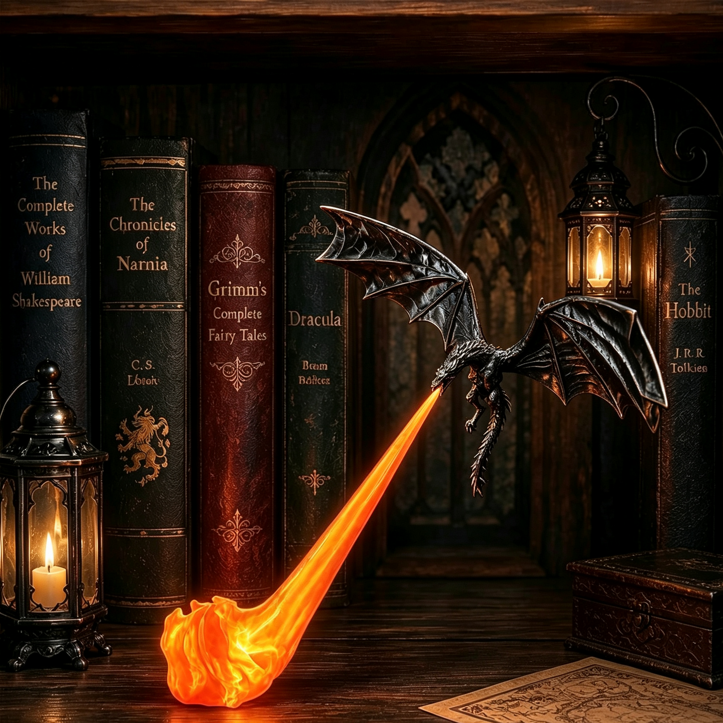 🐉 Dragon Flame Bookends – Gothic Shelf Decor for Book Lovers & Halloween