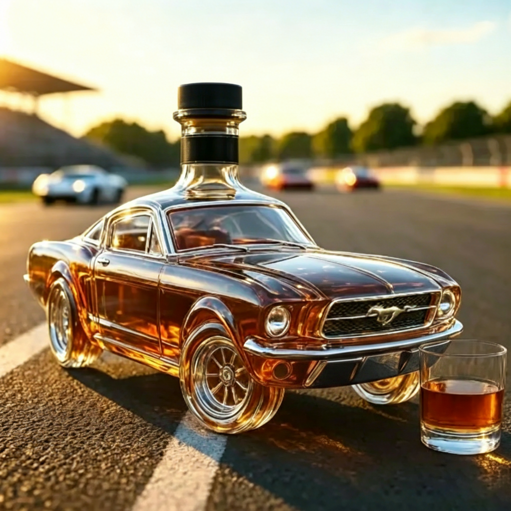🔥Vintage Racing Car Crystal Glass Whiskey Decanter🥃