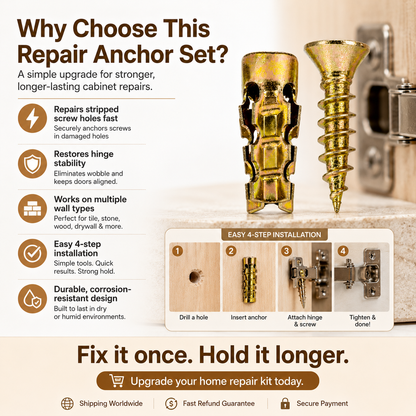 🔩 6×14mm Short Expansion Screw Set for Cabinet Hinge Repair & Stripped Thread Restoration
