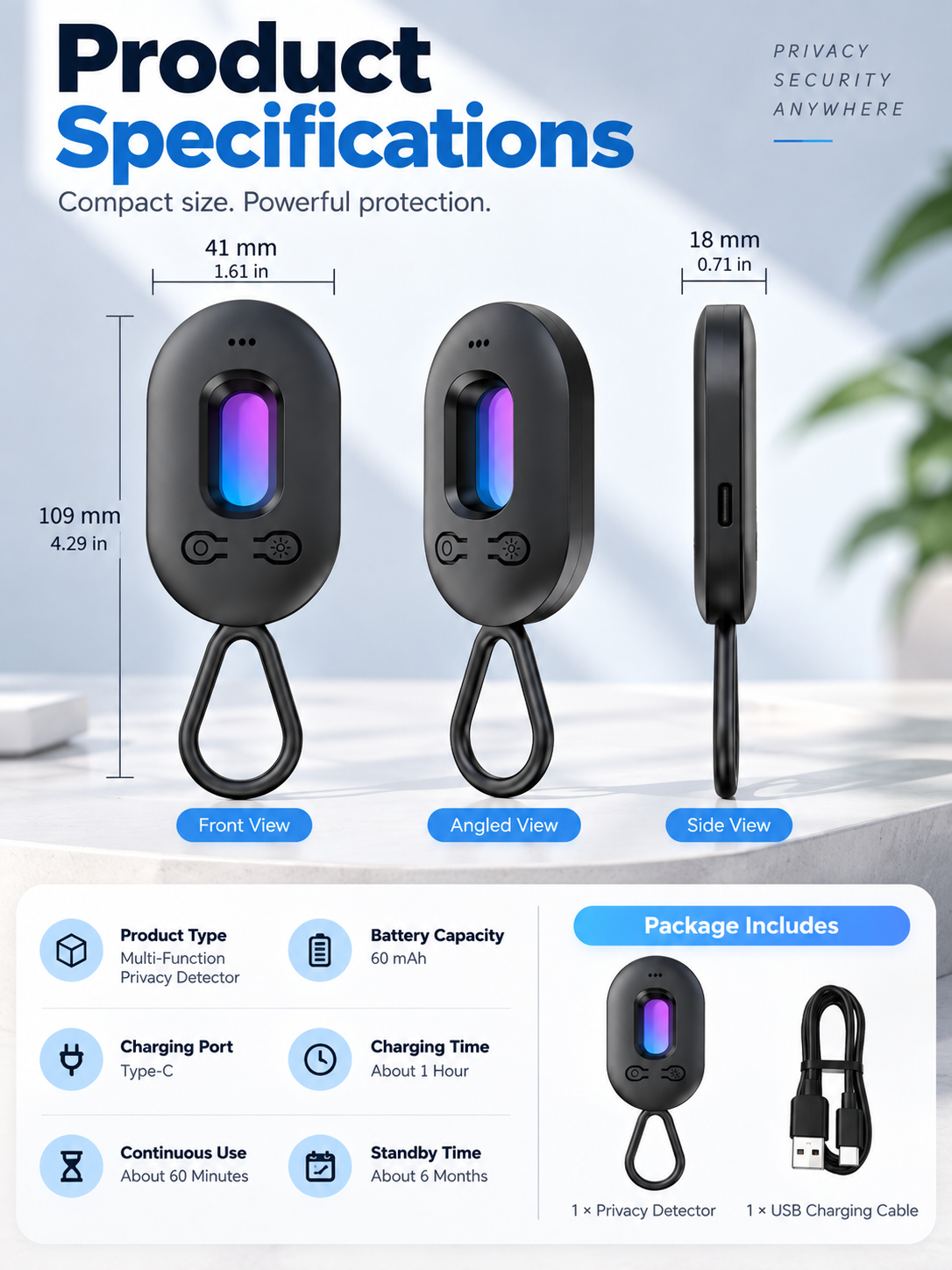 🕵️ Portable Hidden Camera Detector – Infrared Anti-Spy Privacy Scanner