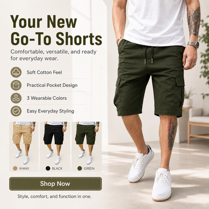🔥🔥Customer Favorite Men's Shorts Set Khaki Black & Green Slanted Pockets