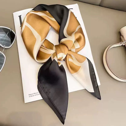 ✨ Satin Square Neck Scarf – Elegant Black & Champagne Fashion Accessory