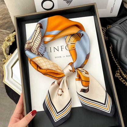 ✨ Satin Square Neck Scarf – Elegant Black & Champagne Fashion Accessory